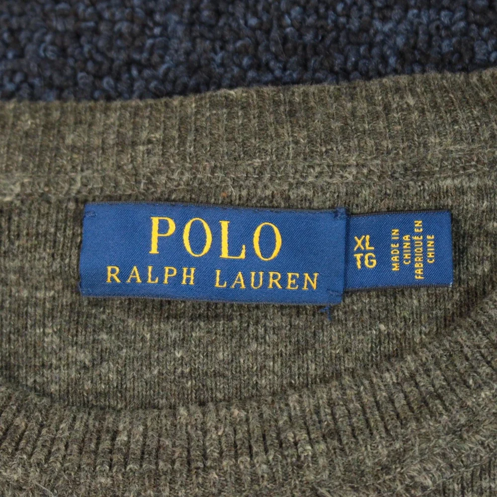 Polo Ralph Lauren Sweater Mens XL Olive Green Cotton V-Neck Pullover Pony Logo
